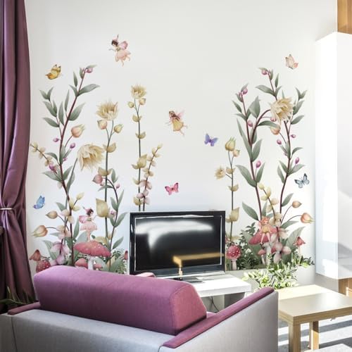 Boho Flower Wall Decals Fairy Wall Decor Wildflower Stickers with Mushroom Peel and Stick Removable for Girls Bedroom, Kids Room, Living Room, Office - Image 4
