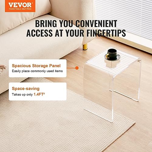 VEVOR Acrylic Side Table, Clear End Table, 18mm Thicker, One-Piece No Assembly Required, 18" High Modern Nightstand Used in Living Room & Bedroom, Bathroom, Home Decor, for Drink, Coffee, Food, Snack - Image 4