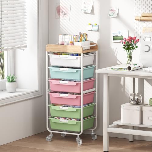SYKIARIOL 6 Drawer Rolling Cart for Craft Storage,Utility Cart,Colourful - Image 2