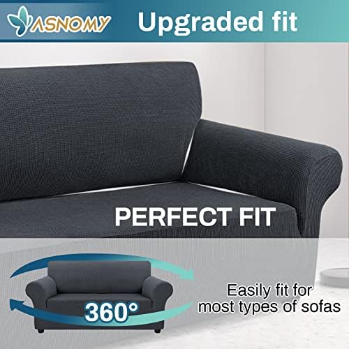 Asnomy Stretch Couch Covers Washable,loveseat Cover Slipcovers,Charcoal Ash - Image 5