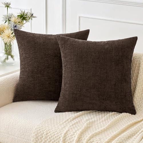 MIULEE Chenille Fall Throw Pillow Covers Chocolate Brown 16x16 Pack of 2 by MIULEE