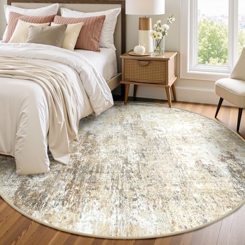 RELEANY Washable Round 8ft Area Rug for Living Room Neutral Brown by RELEANY