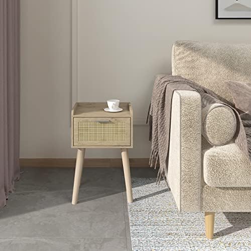 LAATOOREE Nightstand Set of 2, Small Bed Side Table with Rattan Door - Image 6