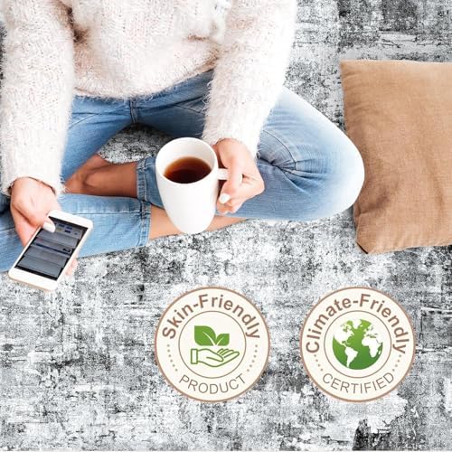 12x15 Area Rug for Living Room – Large Modern Neutral Abstract Thin Washable Carpet, Soft Low Pile Non-Slip Stain-Resistant for Bedroom Dining Room Home Office (Grey) - Image 6