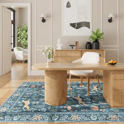 DUKINO 3x5 Rug, Washable Animal Area Rug for Bedroom Non Slip, Blue - Image 6