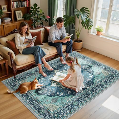 RELEANY Washable Area Rug, 5'x7', Teal - Image 3