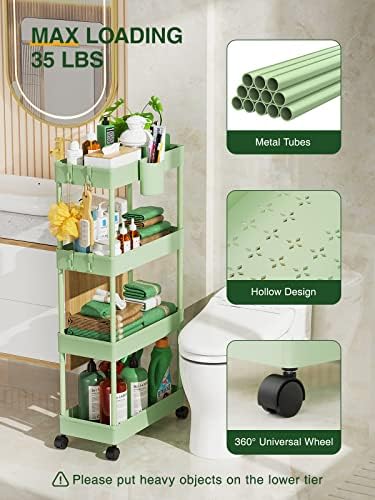 LEHOM Slim Rolling Storage Cart - 4 Tiers Bathroom Organizer Utility Cart - Image 6