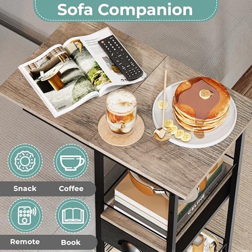 Rolling C Shaped Side Table with Storage Drawer, Ivory Portable Desk on Wheels, Bedside Table for Sofa Couch & Bed, Small Overbed Laptop Desk, Mobile Coffee End Table for Bedroom Living Room Dorm - Image 4