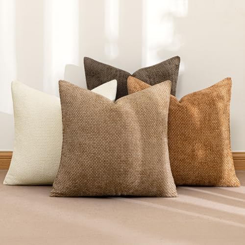 MIULEE Soft Decorative Chenille Fall Pillow Covers Brown 18x18 Pack of 4 - Image 2