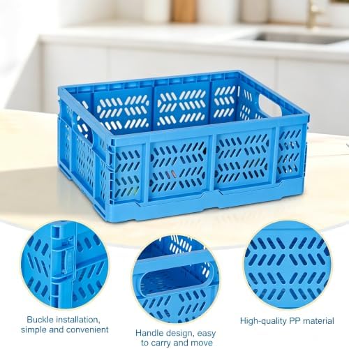 4 Pack 20L Large Closet Storage Baskets Bins for Shelves | Foldable Closet Organizers and Storage with Handles Home Organization | Plastic Collapsible Baskets for Organizing Clothes Nursery (Blue) - Image 4