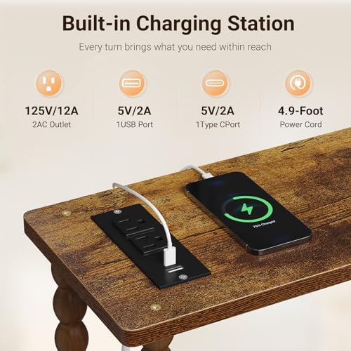 ELYKEN Side Table with Charging Station, Set of 2 Narrow Bedside Table - Image 4