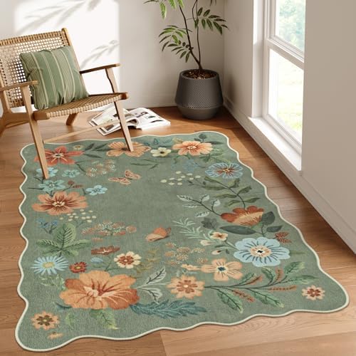Lahome Floral Green Washable Rugs, 4X6 Area Rug for Bedroom Living Room by Lahome