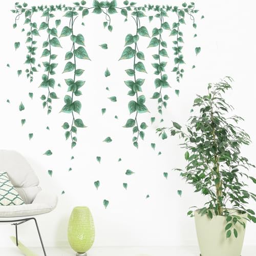 Hanging Green Vine Wall Decals,Succulent Plants Wisteria Floral Flowers Butterflies Birds Wall Stickers, Self-Adhesive Vinyl Removable Living Room Sofa TV Wall Decor - Image 5