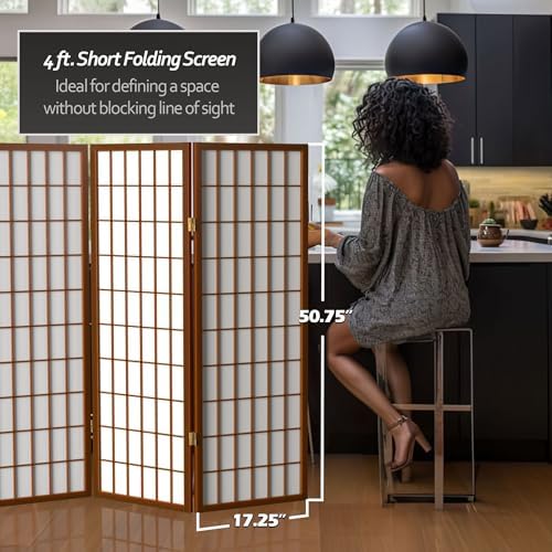 4 ft. Short Window Pane Shoji Screen - Walnut - 6 Panels - Image 3