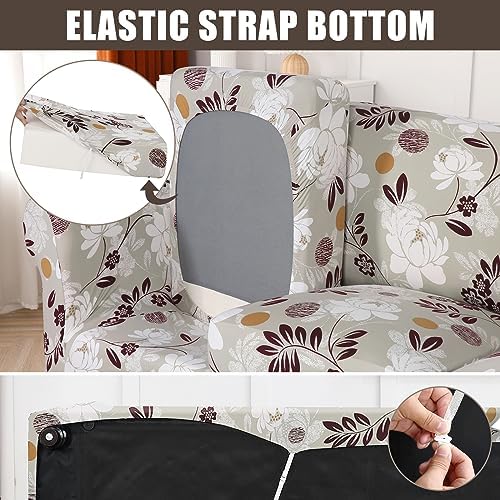 SearchI Stretch Sofa Cover Printed Couch Cover, Floral Pattern 3 Pieces Loveseat Slipcover with 2 Separate Cushion Cover, Washable Furniture Protector for Living Room(Loveseat, Brown Flowers) - Image 4