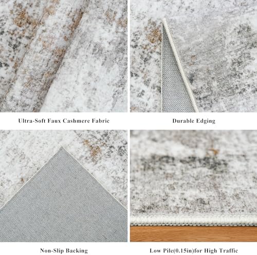 3x7 Washable Non-Slip Kitchen Runner Rug – Modern Abstract Neutral Beige & Gray Carpet for Hallway, Entryway, Bedroom, Laundry Room – Low-Pile Thin Wide Floor Runner with Rubber Backing - Image 4