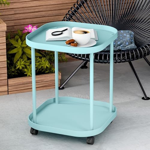 Side Table with Wheels, 2-Tier End Table Small Night Stand - Image 4