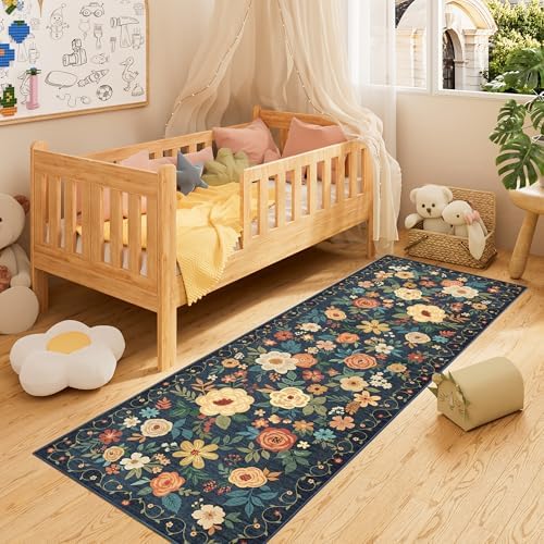 DUKINO 2.6x8 Runner Rug, Washable Runner Rug for Hallway Non Slip Navy Blue - Image 3