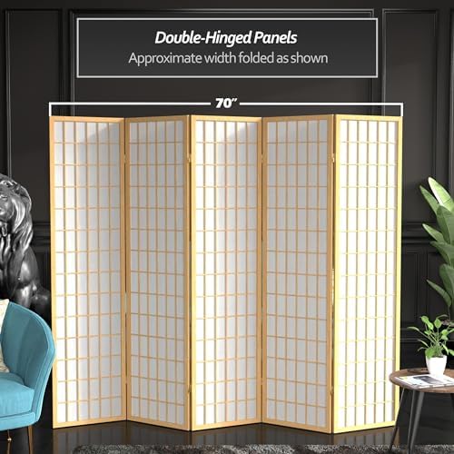 Red Lantern 6 ft. Tall Window Pane Shoji Screen - Natural - 5 Panels - Image 5