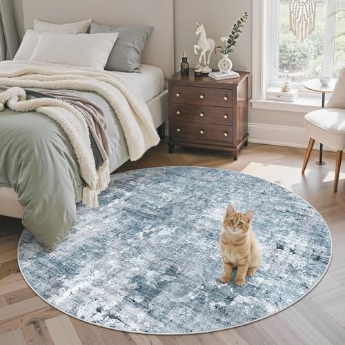 Soalmost Abstract 5x5 Round Rug 5ft Circle Living Room Rugs, Blue/Grey by Soalmost