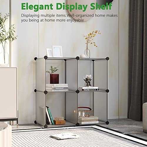 C&AHOME Plastic Cube Storage Organizer, 4-Cube Shelves Units, Grey - Image 2
