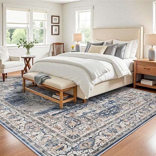 YOUFORTONG 9x12 Area Rug Washable：Large Living Room Area Rugs - Machine Washable Stain Resistant Rug - Soft Low Pile Carpet for Bedroom Dining Room 9'x12' Blue - Image 2