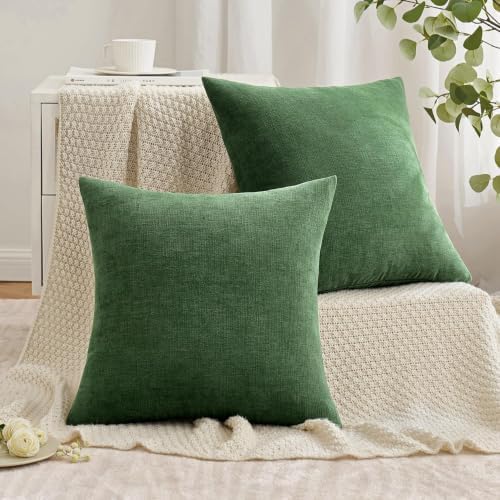 MIULEE Moss Green Chenille Couch Euro Throw Pillow Covers, 22x22 - Image 4