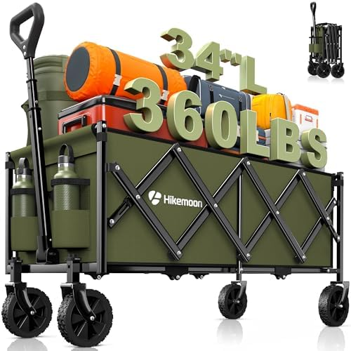 HIKEMOON 34'' Extra Long Folding Portable Wagon Cart, 120L 360LBS Green by Unknown