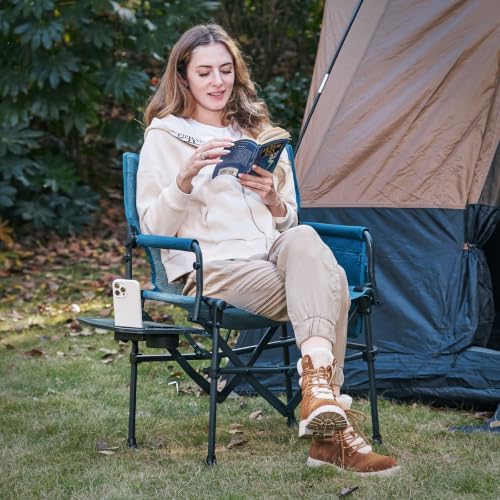 EVER ADVANCED Camping Directors' Chair with Side Table, Portable Folding with Compact Size, Breathable & Quick Dry Design Heavy Duty Lawn Chair with Pocket, 400lbs, Elastic Mesh, Blue - Image 2
