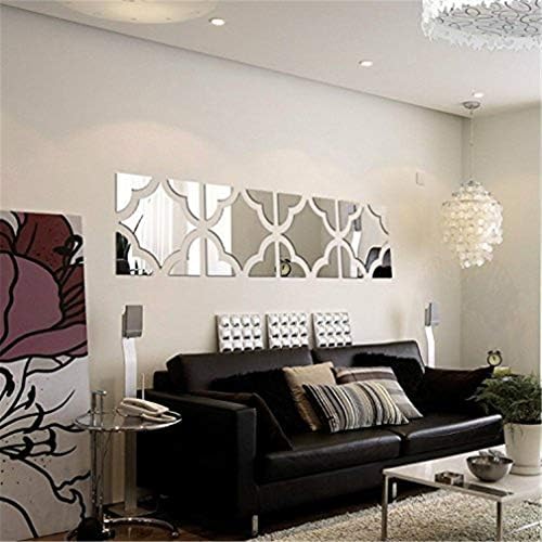 3D Mirror Wall Stickers, 4 Pcs Acrylic Square Geometric Pattern DIY Art Decals, Self Adhesive Mirror Plastic Wall Sheet Tiles Home Decoration for Living Room Bedroom Stair Wall Decor (Square- 4pcs) - Image 2