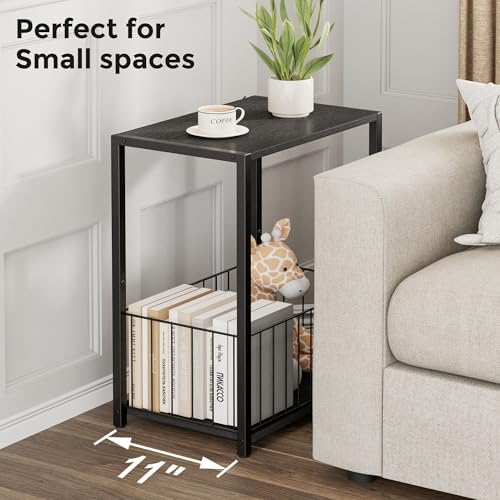 Homleke Side Table with Magazine Holder, Record Player Stand with LP Shelf - Image 4