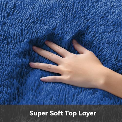 Ophanie Round Rug 4Ft Blue Circle Area Rug, Boys Room Decor, Fluffy Fuzzy Bedroom Carpet, Plush Soft Shaggy Living Room Rugs for Kids Home Decor Aesthetic, Nursery with 99 pcs Pile fibers - Image 2
