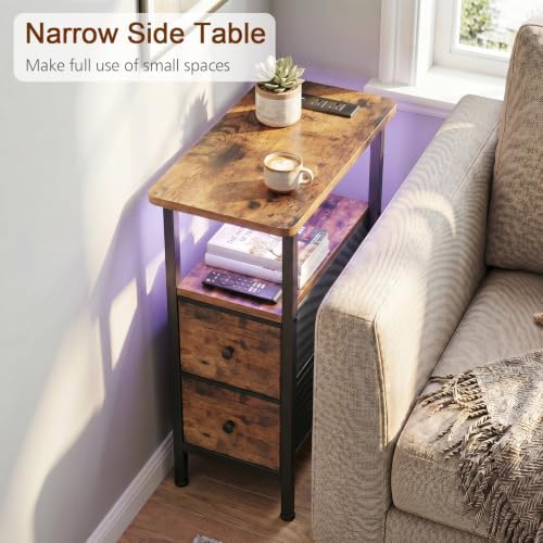 LOAKEKEL Narrow End Table with Charging Station, Small Nightstand - Image 4