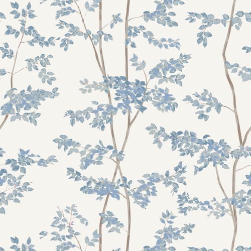 Ismoon Blue and White Forest Peel Stick Wallpaper for Modern Bedroom Wall | Renter Friendly Viny Wallpaper Tree Leaf Contact Paper Removable Self Adhesive Waterproof Textured 17.3x196in by Ismoon