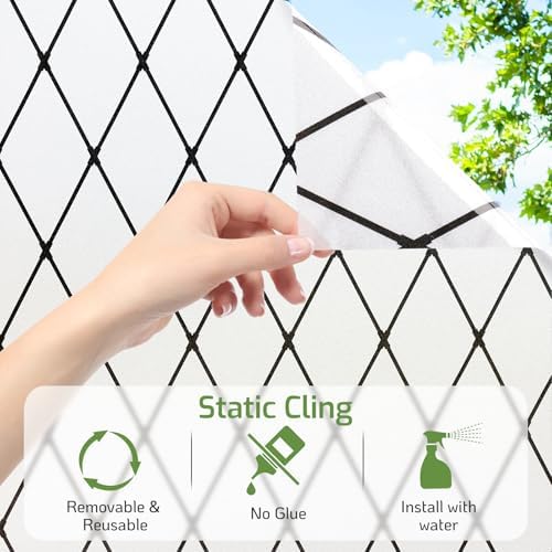 LUTE Frosted Glass Window Privacy Film with Black Lattice, 35.4" x 78.7" - Image 5