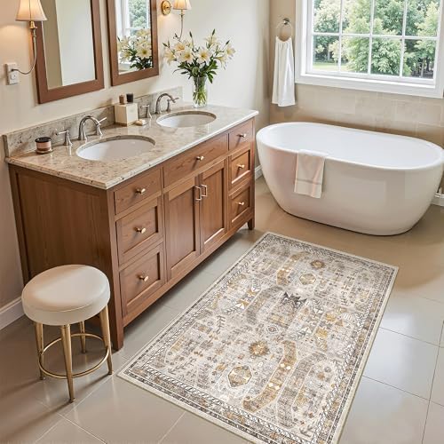 Madane Washable Area Rug 2x3 Small Entryway Rugs Non-Slip, Brown/Gold - Image 4
