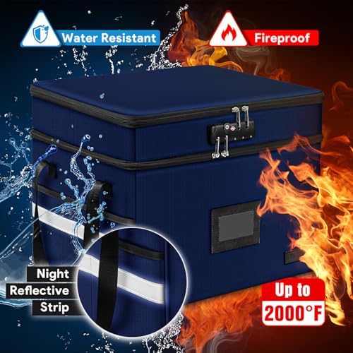 Fireproof File Oganizer with Lock, 2 Layer Fireproof Document Box Storage - Image 3