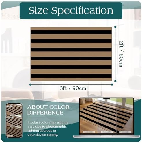 Front Door Mat Indoor Outside Entrance 2x3 Black Tan Striped Rug - Image 2