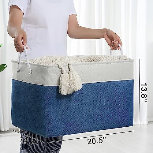 TheWarmHome Organization and Storage Basket for Shelves - Jumbo 3 Pack 20x16x14 inch Collapsible Storage Bins for Organizing, Canves Storage Cubes for Gift Organizer Toys Closet (White & Jean Blue) - Image 5