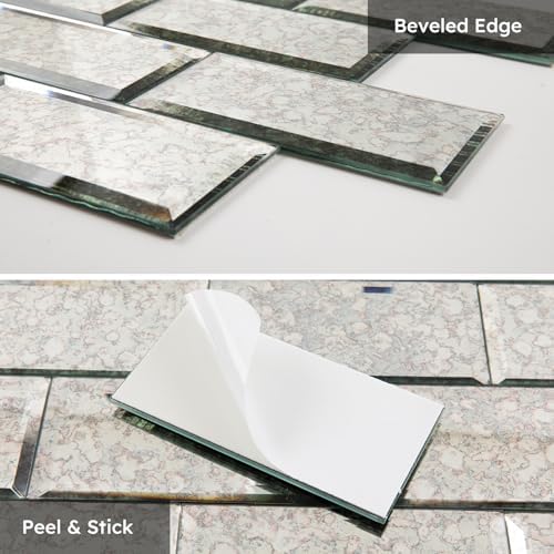 Diflart Peel and Stick Mirror Backsplash, Antique, 3x6 Inch, Beveled Mirror Subway Kitchen Bar Wall Tile (5 Sq.ft, 40 Pcs) - Image 4