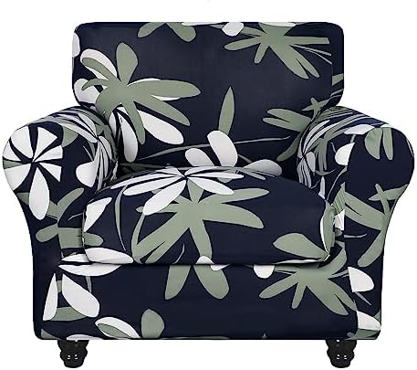 SearchI Stretch Sofa Cover Printed Couch Covers, Floral Pattern 2 Piece Armchair Slipcover with Separate Chair Cushion Cover, Washable Furniture Protector for Living Room(Chair, Navy Blue) by SearchI