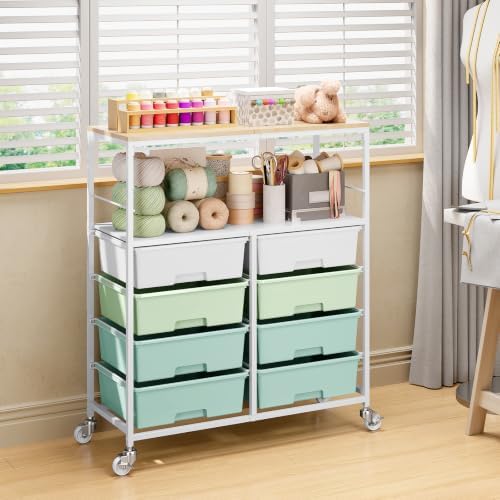 APEXCHASER Rolling Storage Cart with 8 Large Drawers, Wooden Tabletop - Image 2