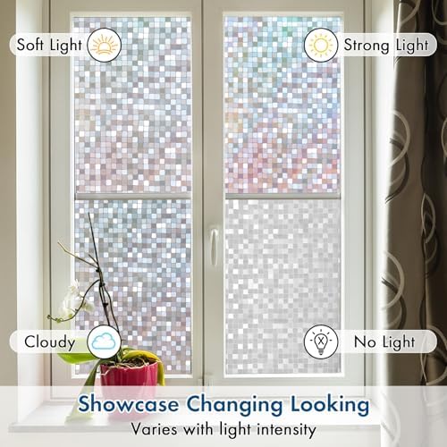 Window Privacy Film, Mosaic Rainbow Decorative Static Cling Glass Sticker No Glue Removable Window Tint with Installation Tools, Anti-UV Front Door Glass Covering for Home, 35.4" x 78.7" - Image 6
