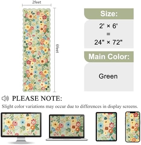 DUKINO 2x6 Runner Rug, Floral Washable Rug for Kitchen Non Slip, Green - Image 2