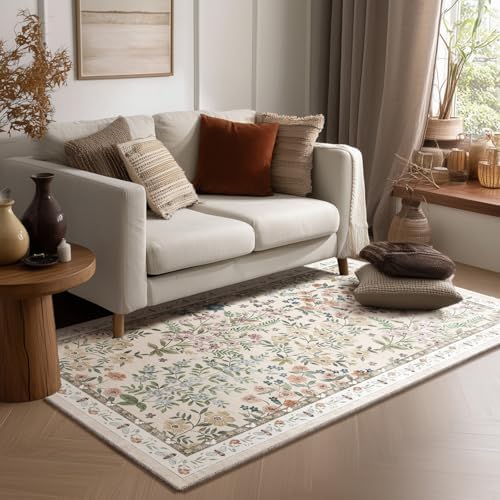 3x5 Washable Area Rugs for Entryway: Small Throw Rugs Stain Resistant Non Slip Low Pile Soft Faux Wool Lightweight Entry Rug for Bedroom Living Room Kitchen Bathroom Laundry Room Front Door Indoor by palohom