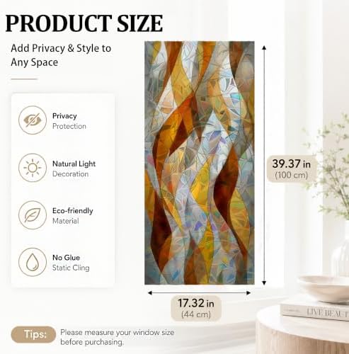Amber Geometric Window Privacy Film 17x39in Static Cling PVC Glass Sticker - Image 2