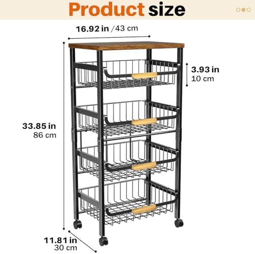 Storico 5-Tier Rolling Utility Cart Kitchen Storage Cart - Image 3