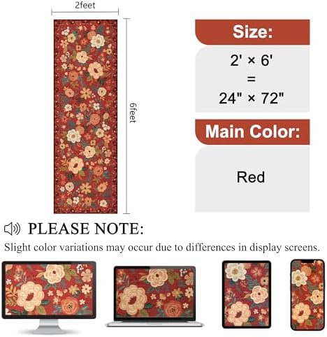 DUKINO 2x6 Runner Rug for Hallway, Washable Kitchen Rugs Non Slip, Red - Image 2