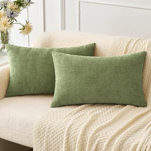 MIULEE Soft Chenille Lumbar Throw Pillow Covers Sage Green 12x20 Pack of 2 by MIULEE