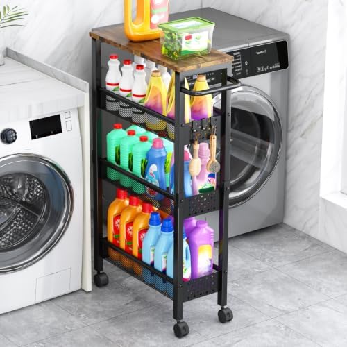 Vivihomety 4-Tier Slim Utility Rolling Laundry Cart with Wheels, Metal by EndlessStorage